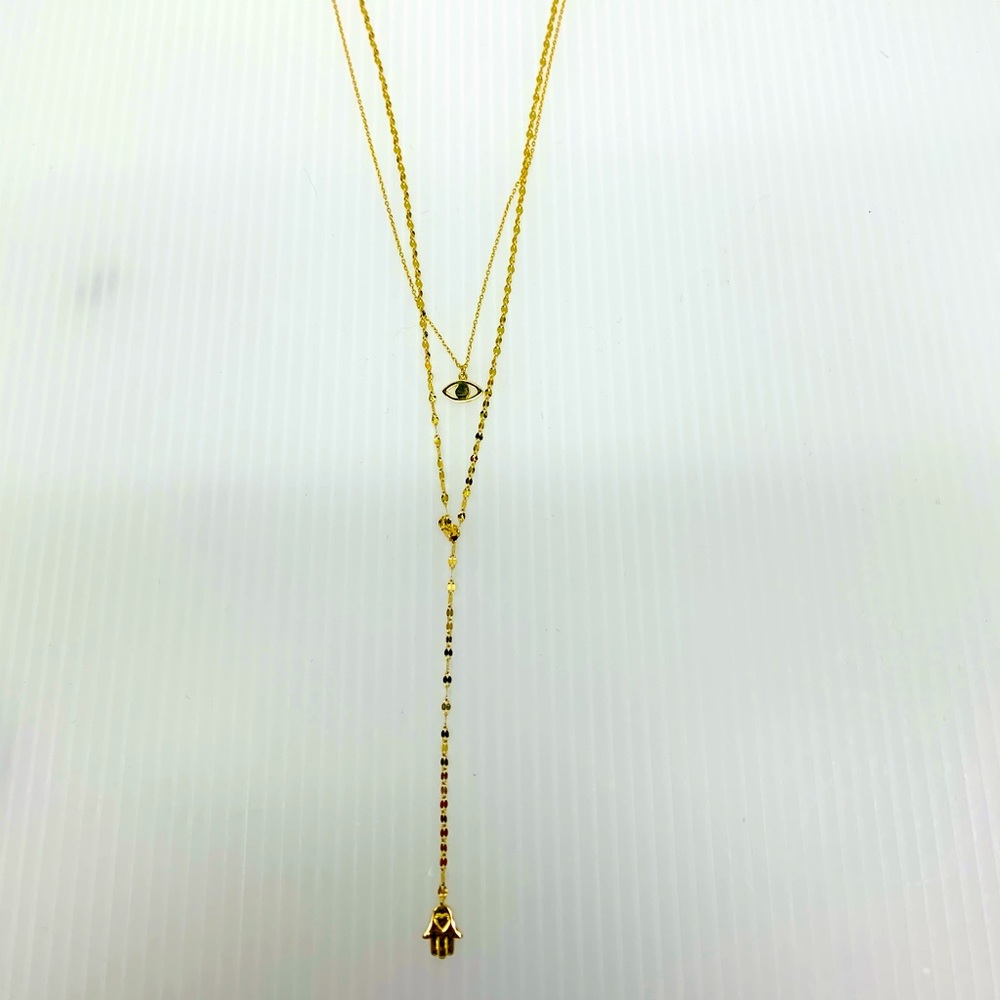 Hamsa/Evil Eye 2 Strand Y Pendant Necklace!! New!!